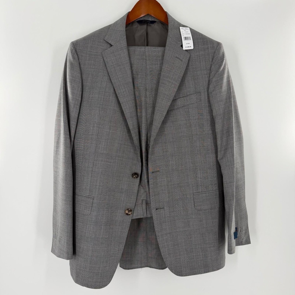Brooks Brothers 1818 Classic Mens Suit 40R/W34 Gray Blue Glen Plaid Wool Italy